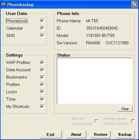 PhoneBackup 1.4.4 for Sony Ericsson