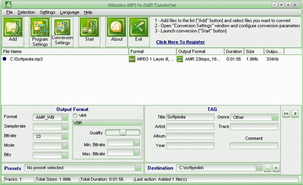 4Musics MP3 to AMR Converter