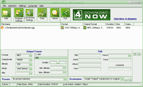 4Musics OGG to MP3 Converter