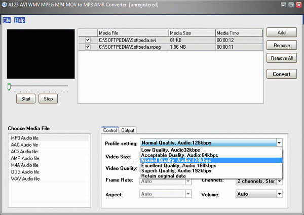 A123 AVI WMV MPEG MP4 MOV to MP3 AMR Converter