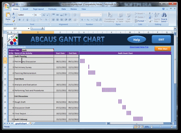 ABCAUS Excel Gantt Chart
