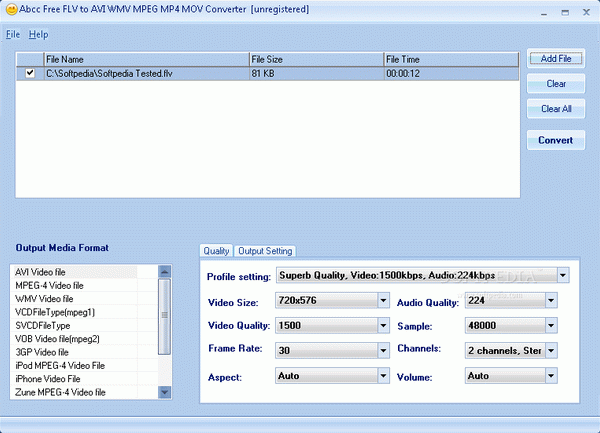 Abcc Free FLV to AVI WMV MPEG MP4 MOV Converter