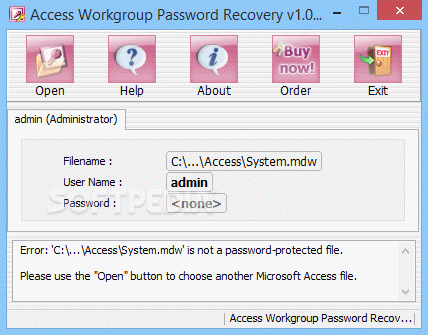 Access Workgroup Password Recovery