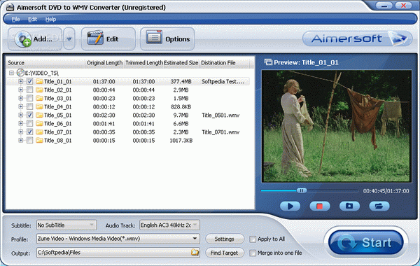 Aimersoft DVD to WMV Converter