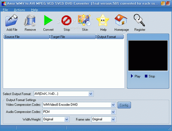 Amor WMV to AVI MPEG VCD DVD Converter