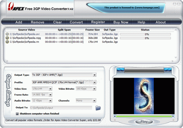 Apex Free 3GP Video Converter