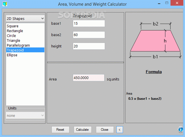 Area, Volume and Weight Calculator