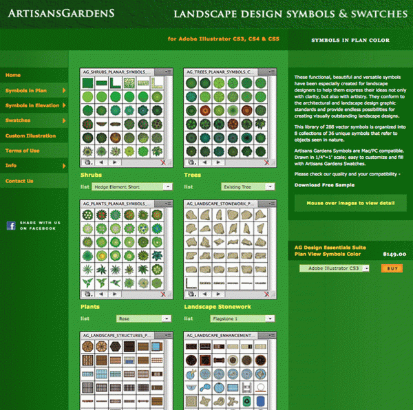 Artisans Gardens Landscape Design Symbols in Plan View Color