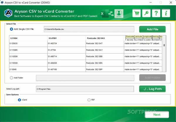 Aryson CSV to vCard Converter