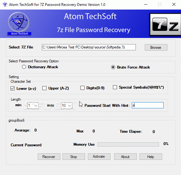 Atom TechSoft 7Z Password Recovery