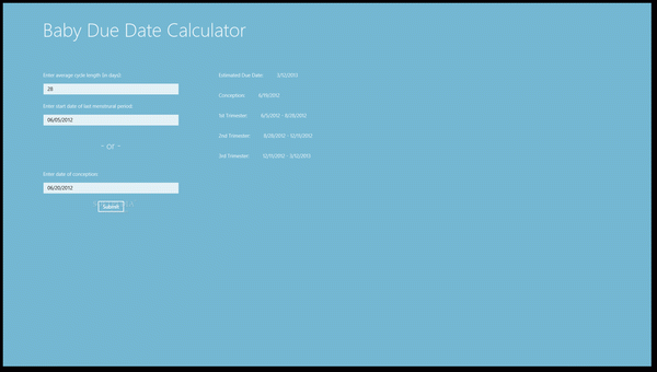 Baby Due Date Calculator For Windows 8