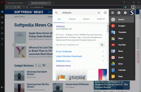 Black Menu for Google for Opera