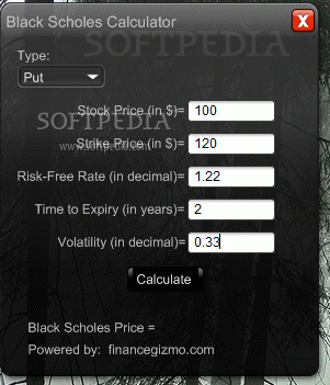 Black Scholes Option Value Calculator