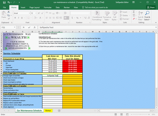 Car Maintenance Schedule Spreadsheet