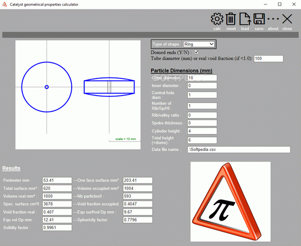 Catalyst geometrical properties calculator