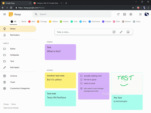 Category Tabs for Google Keep Chrome Extension