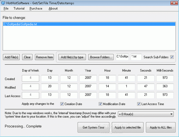 Change file timestamp