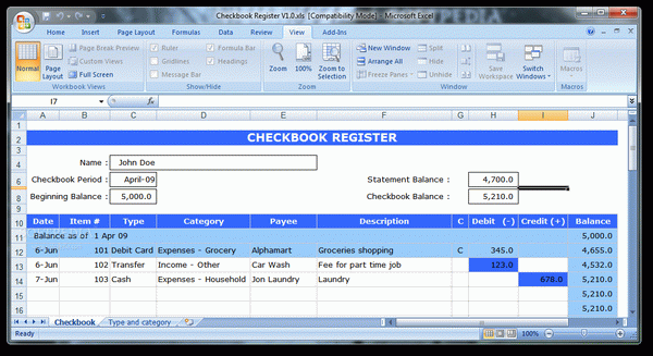 Checkbook Register