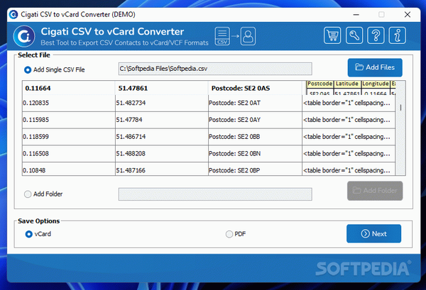 Cigati CSV to vCard Converter