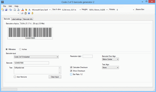 Code 2 of 5 barcode generator