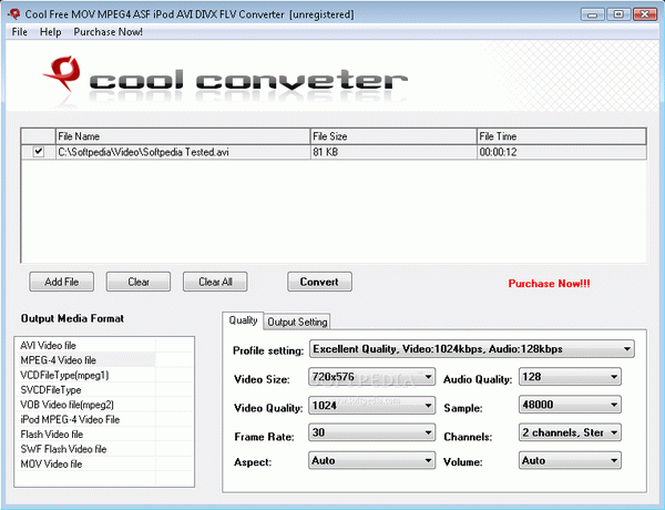 Cool Free MOV MPEG4 ASF iPod AVI DIVX FLV Converter