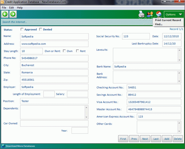 Credit Application Database