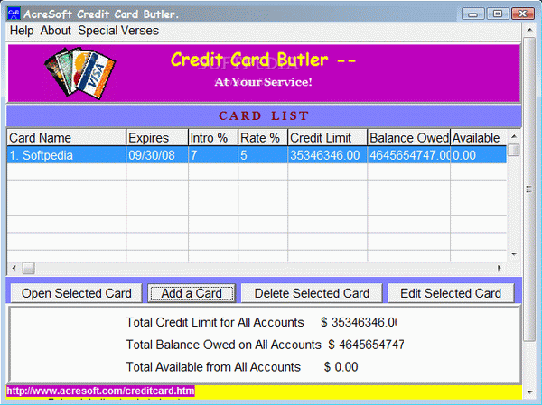 Credit Card Butler Software