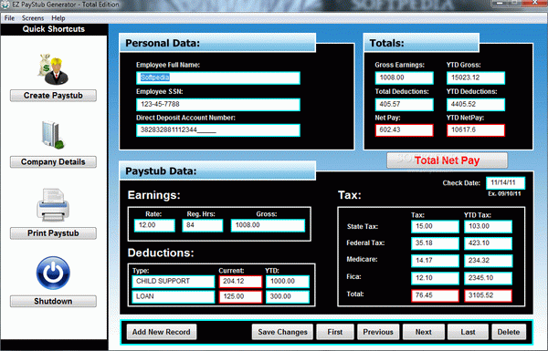 EZ PayStub Generator Total Edition