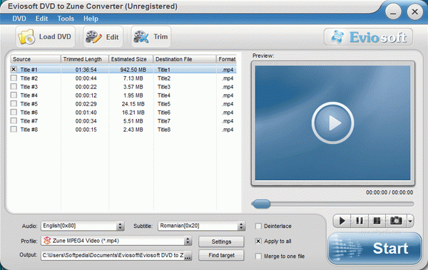 Eviosoft DVD to Zune Converter