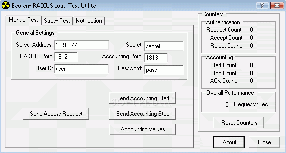 Evolynx RADIUS Load Test Utility