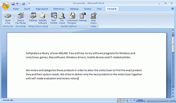 FaxTalk Merge Macro for Microsoft Word 2007