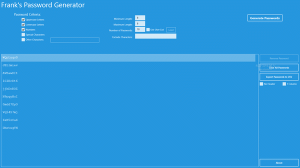 Frank's Password Generator