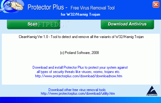 Free Virus Removal Tool for W32/Harnig Trojan