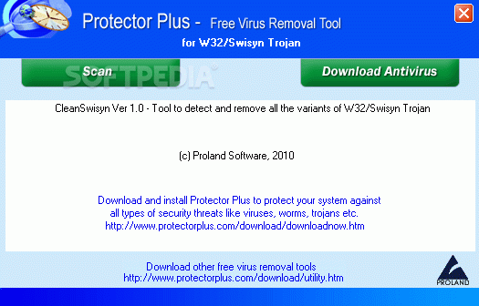 Free Virus Removal Tool for W32/Swisyn Trojan