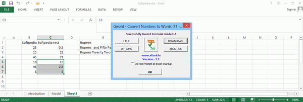 Gword - Excel Convert Numbers to Words