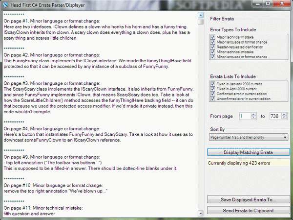 Head First C# Errata Parser/Displayer
