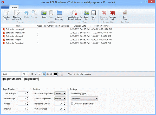 Hexonic PDF Numberer