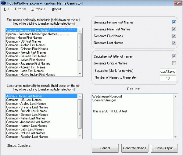 HotHotSoftware Random Name Generator