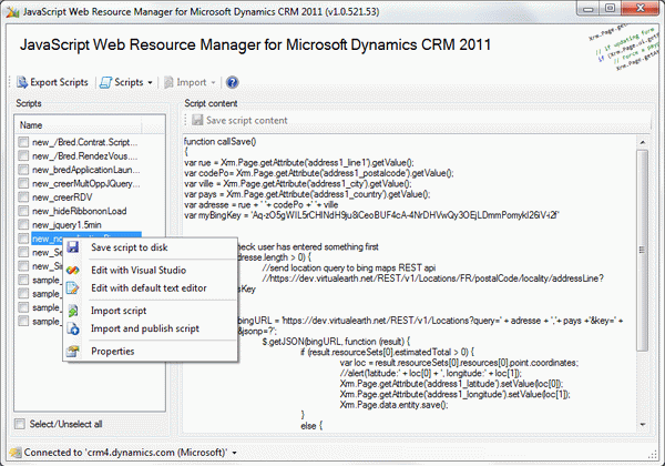 JavaScript Web Resource Manager for Microsoft Dynamics CRM 2011