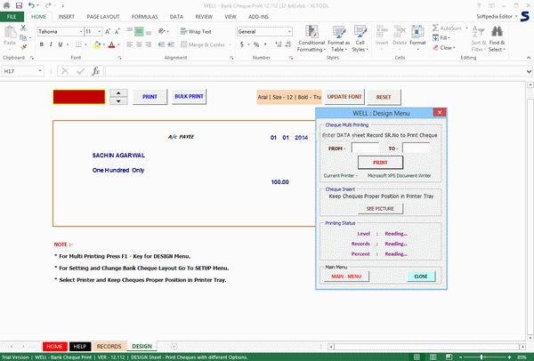 XLTOOL - Bank Cheque Printing Software