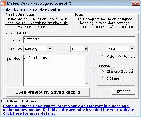 MB Free Chinese Astrology Software