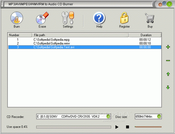 MP3 / AVI / MPEG / WMV / RM to Audio CD Burner