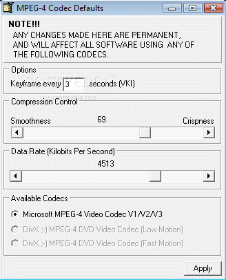 MPEG-4 Codec Defaults