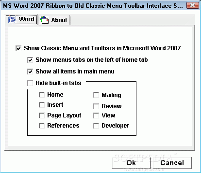 MS Word 2007 Ribbon to Old Classic Menu Toolbar Interface Software