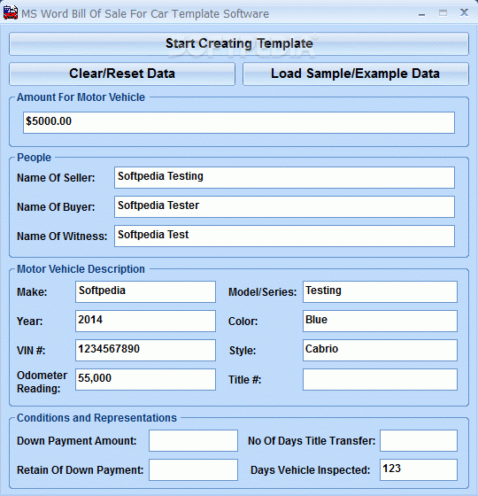 MS Word Bill of Sale For Car Template Software