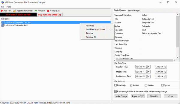 MS Word Document File Properties Changer