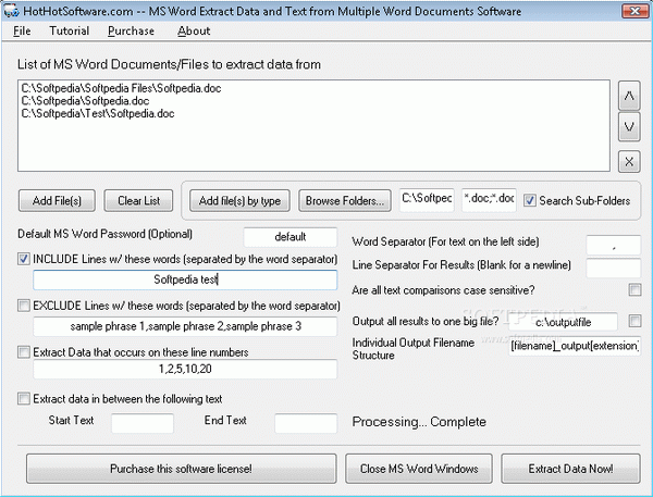 MS Word Extract Data and Text from Multiple Word Documents