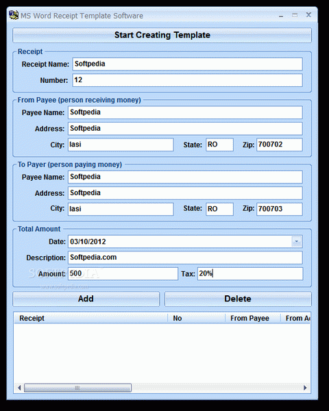 MS Word Receipt Template Software