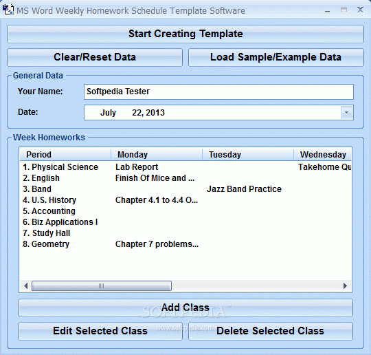 MS Word Weekly Homework Schedule Template Software