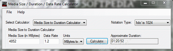 Media Size Calculator